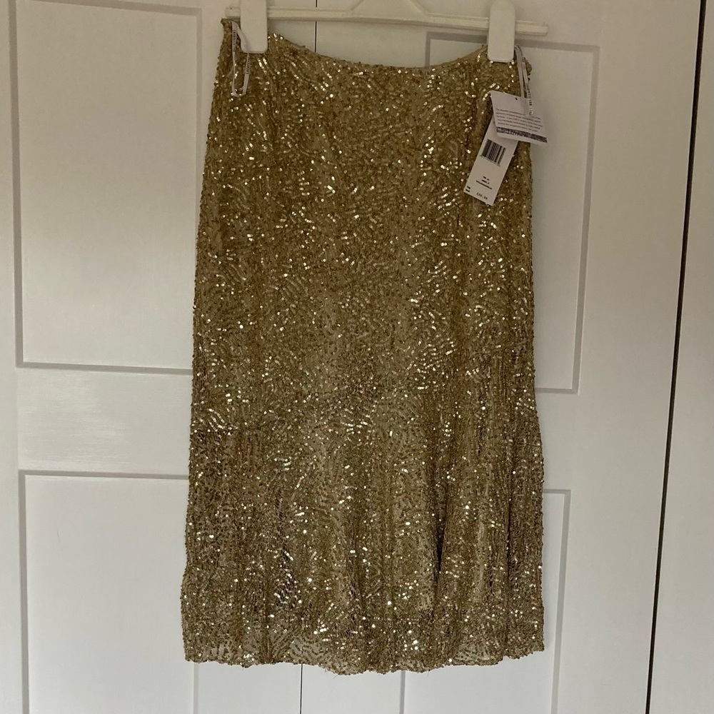 Lafayette 148 hand beaded gold  silk skirt